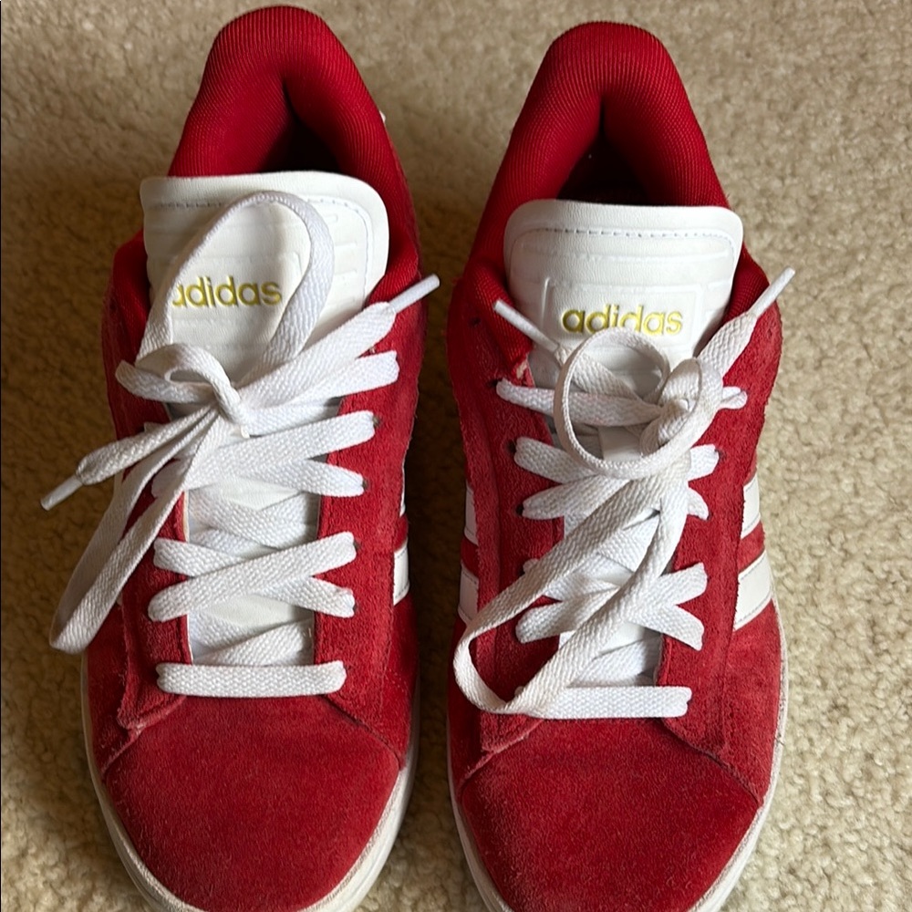 Adidas Women’s Red and White Suede Sneakers - Size 7 - Picture 2 of 5